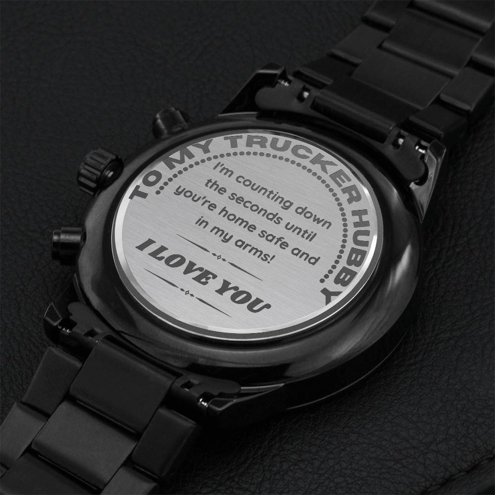 To My Husband - Beautiful Engraved Design Black Chronograph Watch Engraving Chronograph Watch