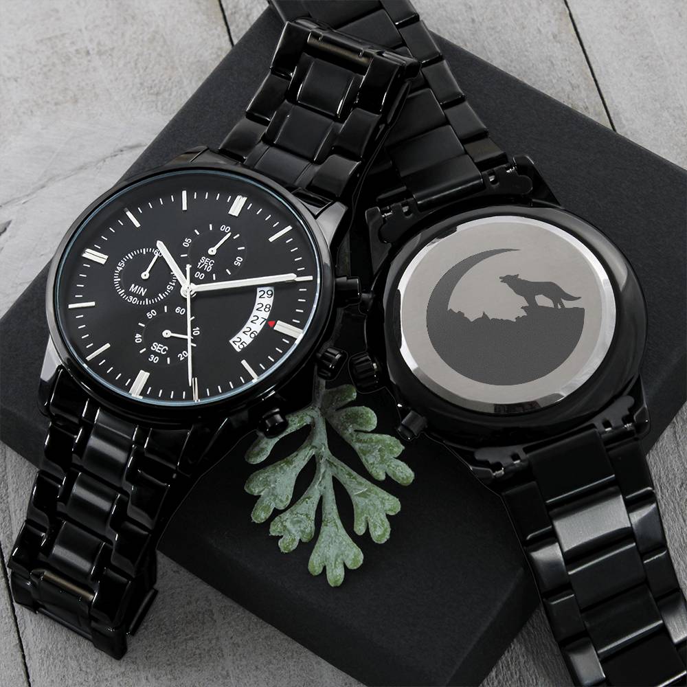 Wolf Howling Chronograph Watch Engraving Chronograph Watch