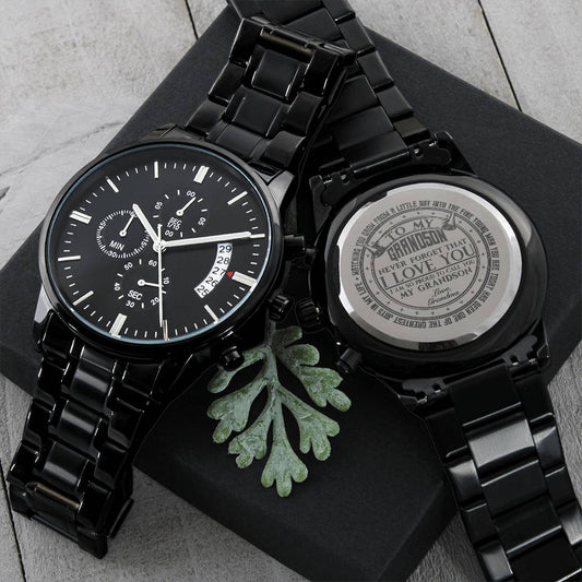 To My Grandson Love Grandma Engraved Gift Watch Engraving Chronograph Watch