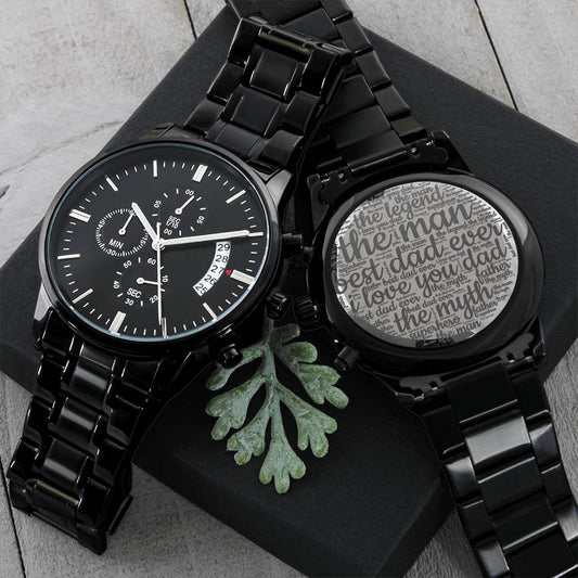 Best Dad Ever Custom Black Cool Classy Chronograph Watch For Dad Engraving Chronograph Watch