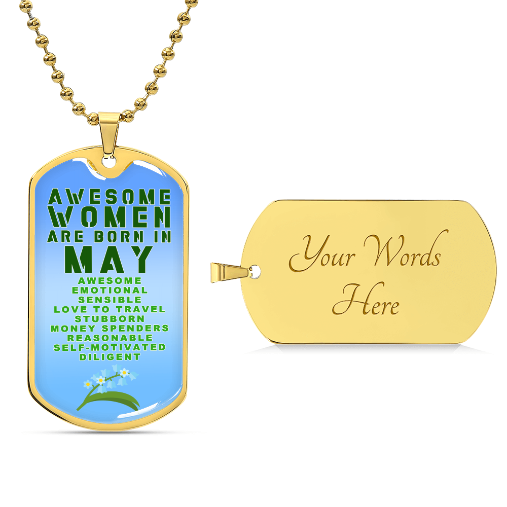 Awesome Women Are Born In May Luxury Necklace With Dog Tag Blue - Army Tag Necklace, Dog Tag Necklace