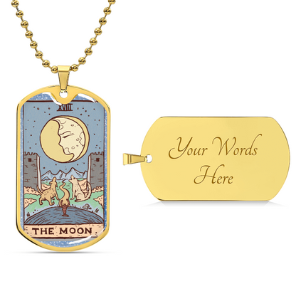 Tarot Card Necklace. Silver Or Gold. For Wiccans, Astrology, Zodiac, Spiritual, Best Friend. Boho. The Moon Card - Army Tag Necklace, Dog Tag Necklace