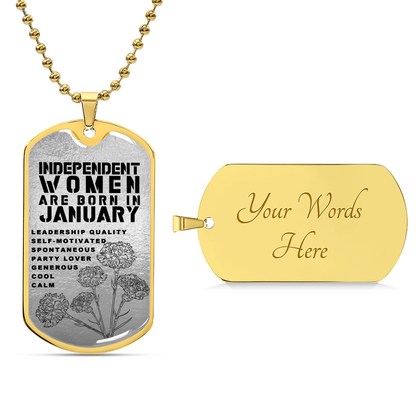 Independent Women Are Born In January Luxury Necklace With Dog Tag Silver - Army Tag Necklace, Dog Tag Necklace