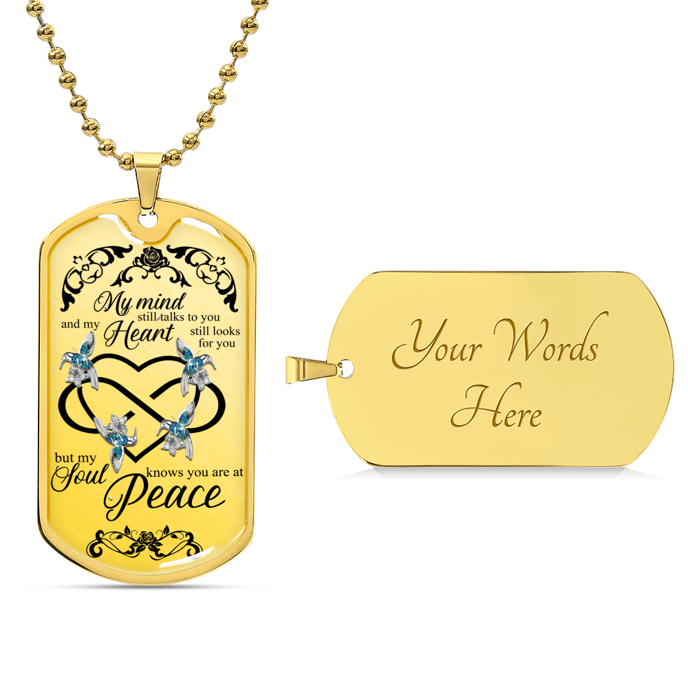 Blue Hummingbirds Heart Infinity Art My Mind Still Talks To You Luxury Dog Tag Necklace - Army Tag Necklace, Dog Tag Necklace