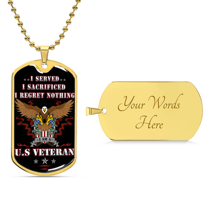 Proud Veteran Dog Tag Premium Pendant - Army Tag Necklace, Dog Tag Necklace