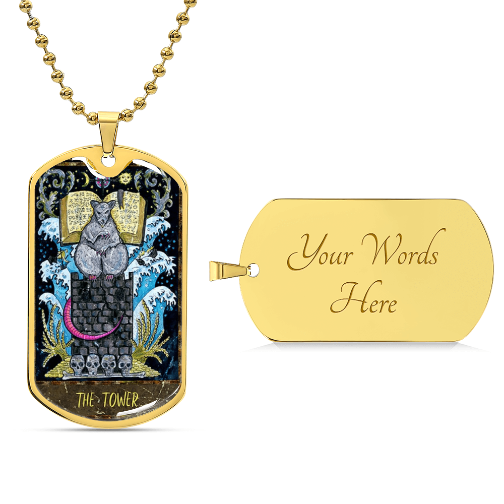 Tarot Card Necklace. Silver Or Gold. For Wiccans, Astrology, Zodiac, Spiritual, Best Friend. The Tower Card - Army Tag Necklace, Dog Tag Necklace