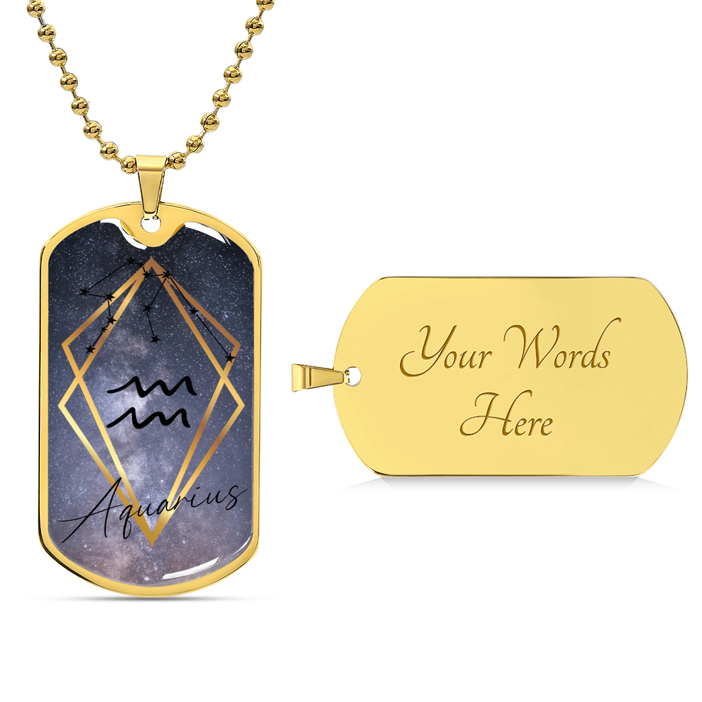 Aquarius Galaxy Personalized Dog Tag Necklace - Army Tag Necklace, Dog Tag Necklace