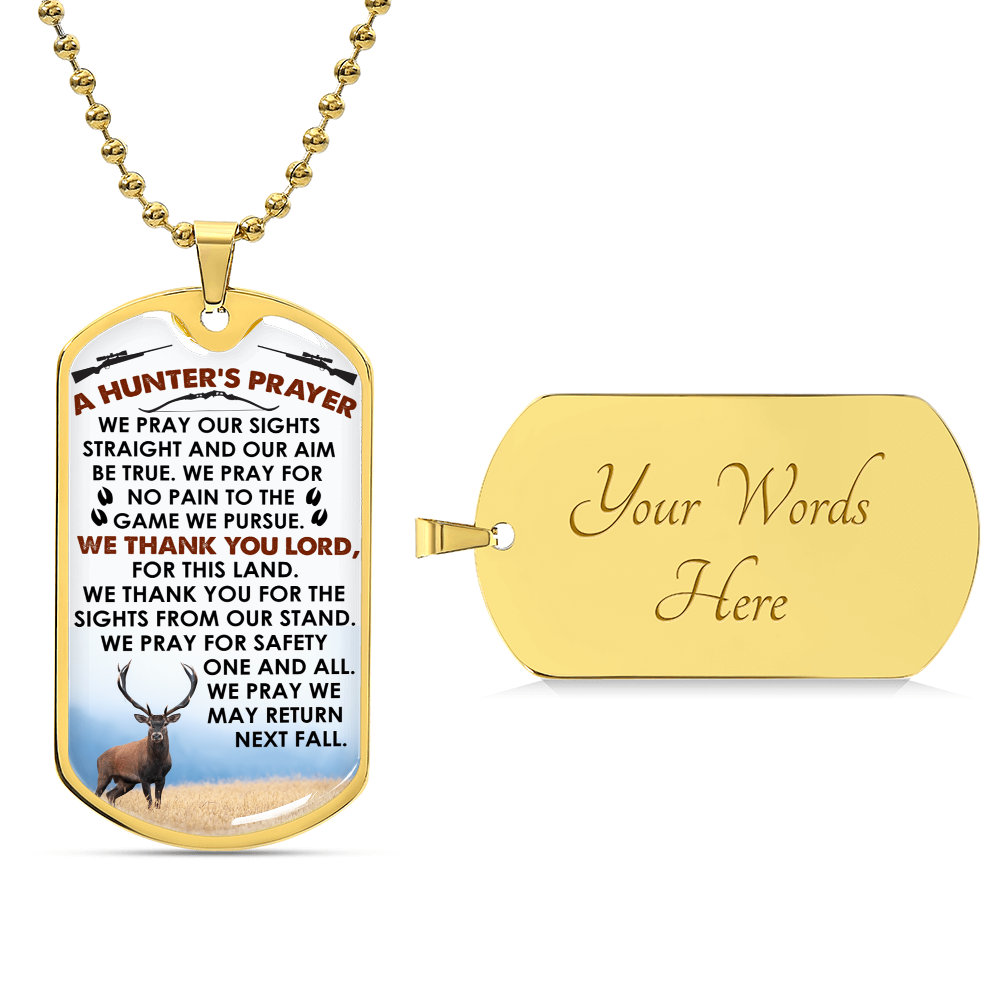 A Hunter's Prayer Engraved Dog Tag With Optional Personalization - Army Tag Necklace, Dog Tag Necklace