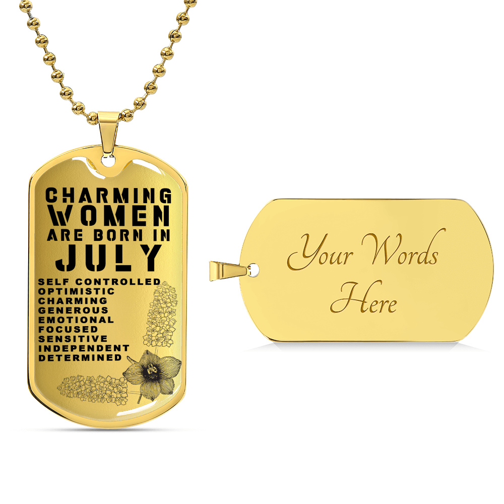 Charming Women Are Born In July Luxury Necklace With Dog Tag Gold - Army Tag Necklace, Dog Tag Necklace