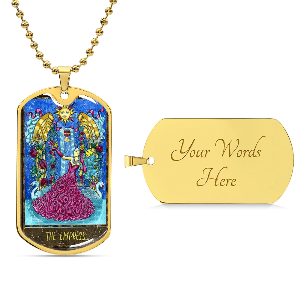 Tarot Card Necklace. Silver Or Gold. For Wiccans, Astrology, Zodiac, Spiritual, Best Friend. Boho. The Empress Card - Army Tag Necklace, Dog Tag Necklace