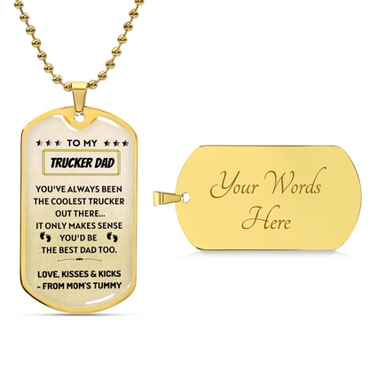 My Coolest Trucker Dad Pendant - Army Tag Necklace, Dog Tag Necklace