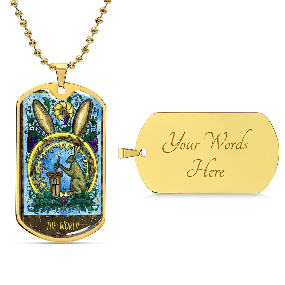 Tarot Card Necklace. Silver Or Gold. For Wiccans, Astrology, Zodiac, Spiritual, Best Friend. Boho. The World Card - Army Tag Necklace, Dog Tag Necklace