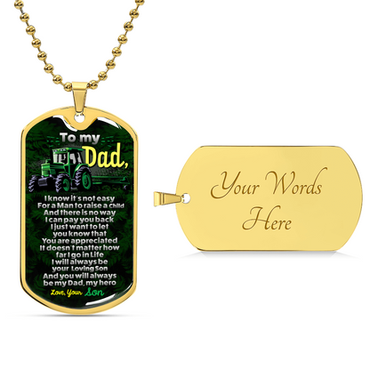 Farmer's Dad - Premium Dog Tag From Son - Army Tag Necklace, Dog Tag Necklace