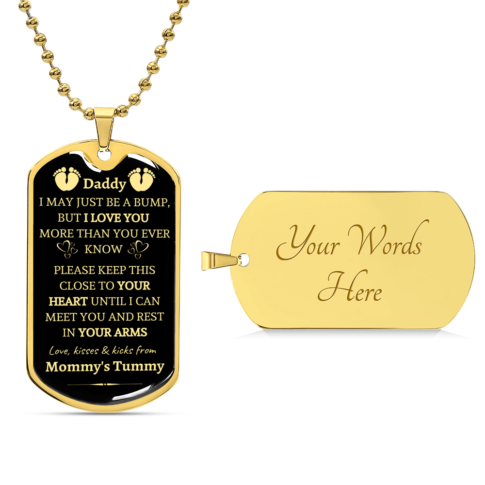 1St Fathers Day Gifts - Dad To Be Gifts - First Fathers Day Gifts - New Dad Gifts - Announcement Necklace Idea - From Bump - Army Tag Necklace, Dog Tag Necklace