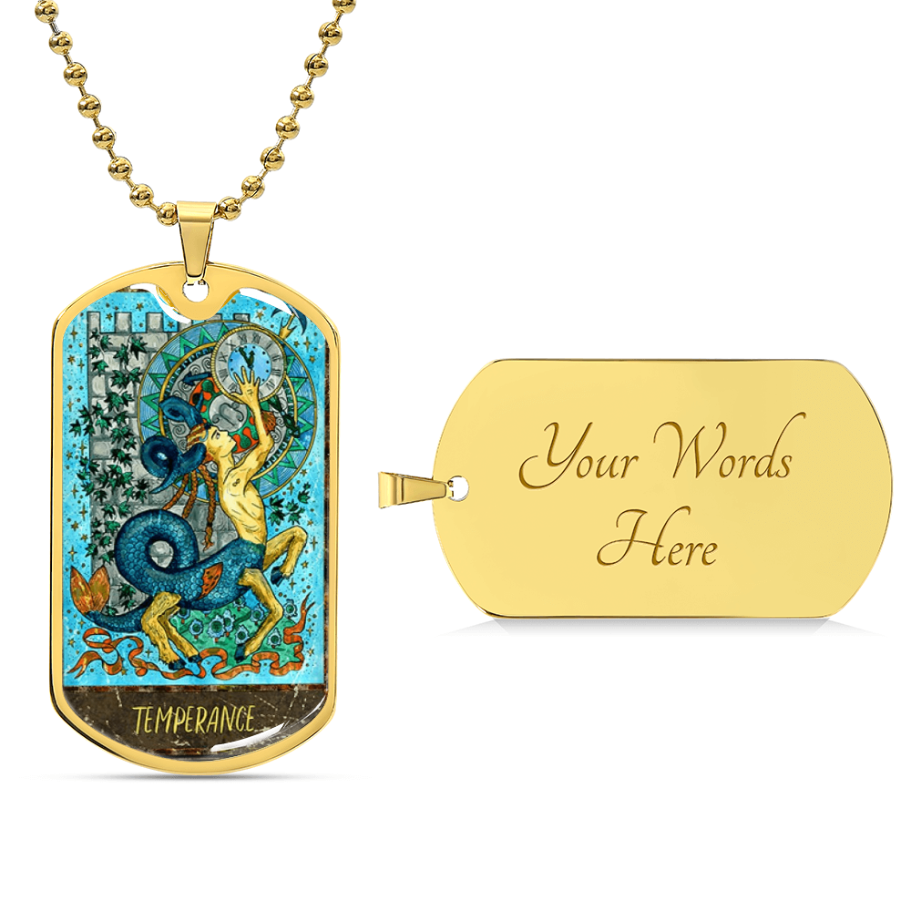 Tarot Card Necklace. Silver Or Gold. For Wiccans, Astrology, Zodiac, Spiritual, Best Friend. Boho. Temperance Card - Army Tag Necklace, Dog Tag Necklace