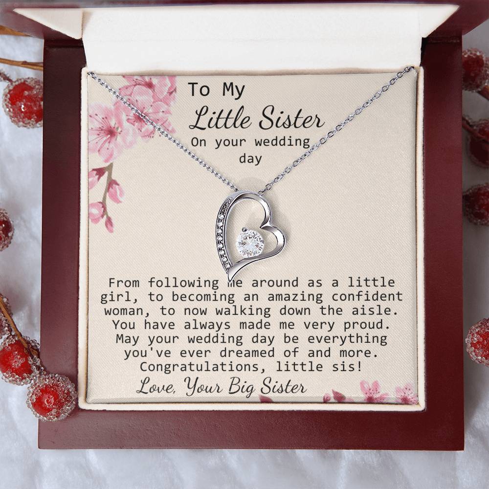 Little Sister Wedding Day Gift, Big Sister To Bride Necklace, Bride Gift From Sister, Sister To Bride Gift Forever Love Necklace