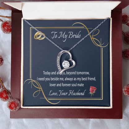 To My Bride Heart Necklace Forever Love Necklace For Wife Message Card Jewelry For Wife Anniversary Birthday Wedding Gift For Wife Forever Love Necklace