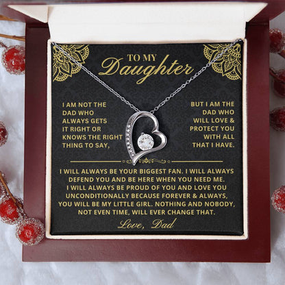 To My Daughter - Forever & Always  From Father Dad, Inspirational Strength Gift, Forever Love Necklace, 14K Sentimental Present, Xmas Forever Love Necklace