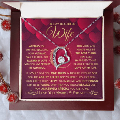 To My Beautiful Wife Necklace From Husband - Forever Love Red V.2 Forever Love Necklace