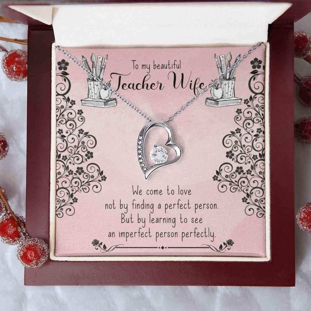 To My Beautiful Teacher Wife Heart Pendant 14k White Gold Finish Or 18k Yellow Gold Finish Forever Love Necklace