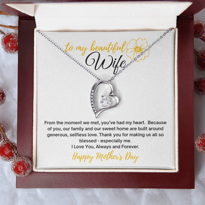 To My Wife Heart Necklace With Mother's Day Message Card 14k White Gold Finish Or 18k Yellow Gold Finish In The U.s.a.???? Forever Love Necklace