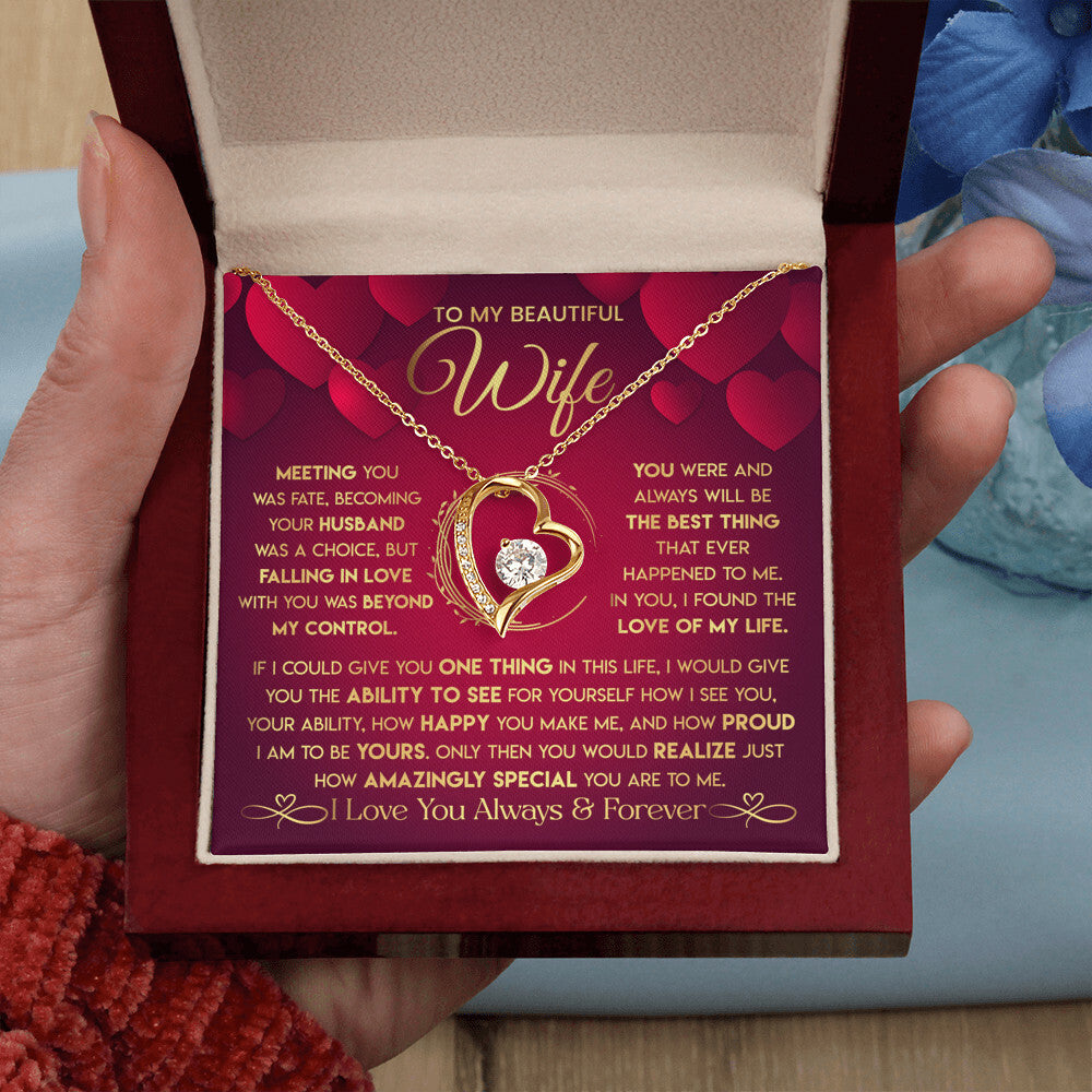 To My Beautiful Wife Necklace From Husband - Forever Love Red V.2 Forever Love Necklace