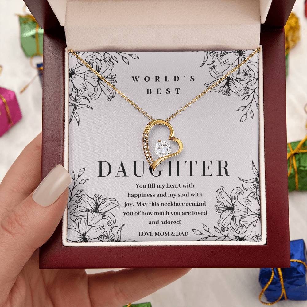 World's Best Daughter Gift 14k White Gold Or 18k Yellow Gold Pendant Necklace Forever Love Necklace