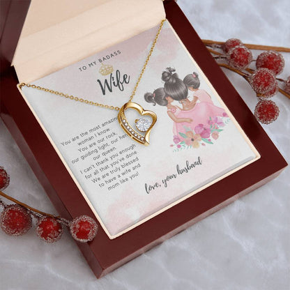 To My Badass Wife From Two Daughters And Husband Necklace Badass Wife Luxe Crown Wife Birthday Wife Anniversary Mother's Day Gift For Soulmate Forever Love Necklace