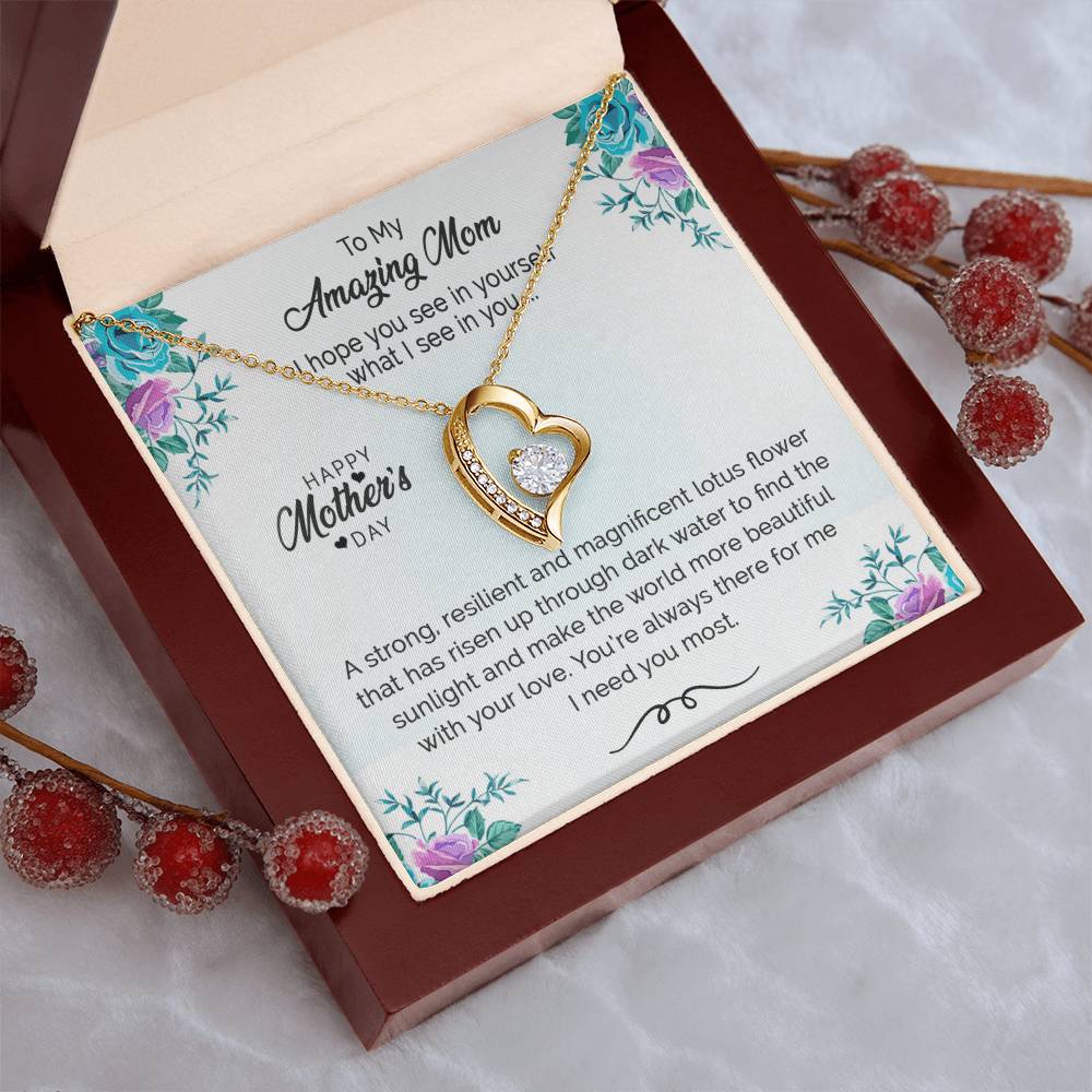 Floating Cz Heart Necklace For Mom Forever Love Necklace