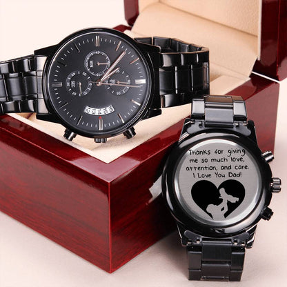 To My Dad - Engraved Design Black Chronograph Watch Engraving Chronograph Watch