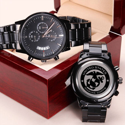 Usmc Engraved Black Chronograph Watch Engraving Chronograph Watch