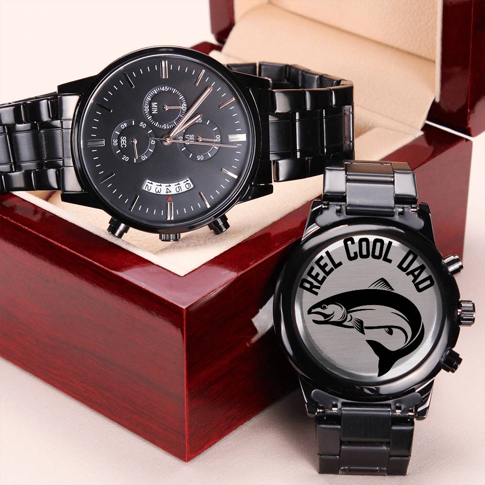 Reel Cool Dad Engraved Watch For Dad Fishing Dad Gift Fathers Day Watch Birthday Gift For Dad Christmas Gift For Dad Fisherman Dad Engraving Chronograph Watch