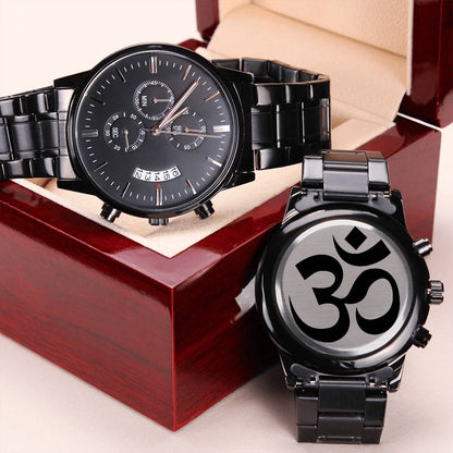 Om Engraved Watch Black Chronograph Watch Gift For Yoga Lover Yoga Gift Yogi Gift Yogi Birthday Gift Meditation Watch Engraving Chronograph Watch