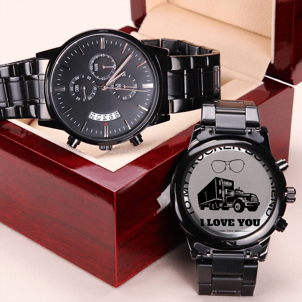 To My Trucker Boyfriend - Engraved Design Black Chronograph Watch Engraving Chronograph Watch