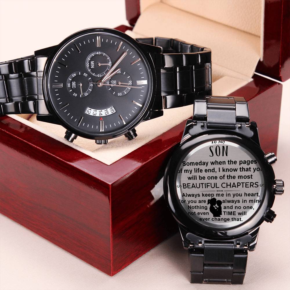 To My Son - Beautiful Chapters Engraved Design Black Chronograph Watch Engraving Chronograph Watch