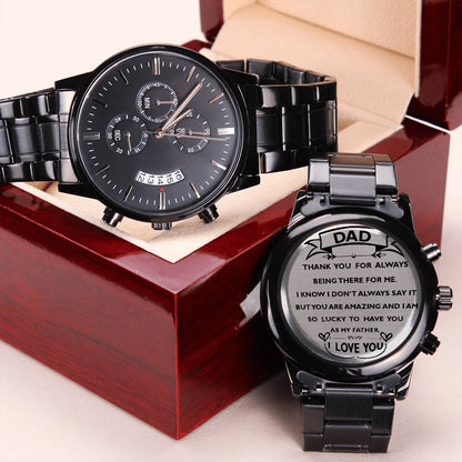Black Chronograph Watch With Engrave Message For Your Dad... 1 Engraving Chronograph Watch