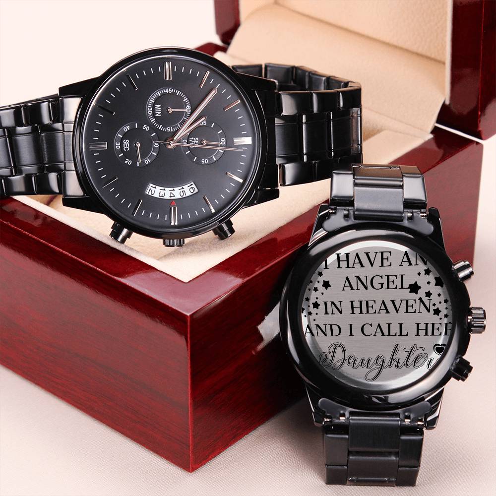 Remembering Watch. I Have A Angel In Heaven And I Call Her Daughter. Lovely Remembering Gift To Late Daughter's Father And Mother. 1 Engraving Chronograph Watch
