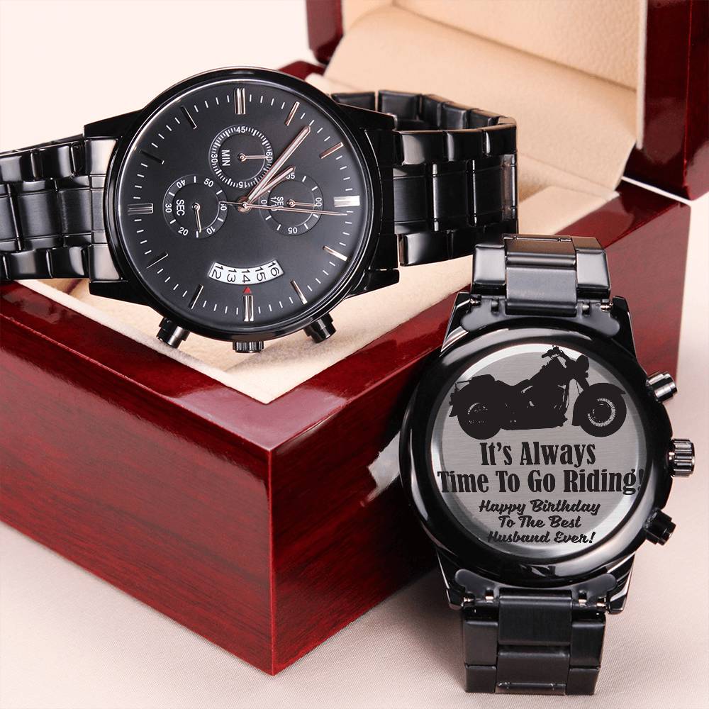 Time To Go Riding Happy Birthday Engraving Chronograph Watch