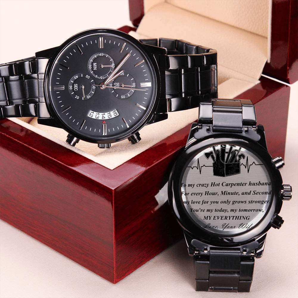 Carpenter Husband Stainless Steel Watch With Personal Engraving Love Message. Engraving Chronograph Watch