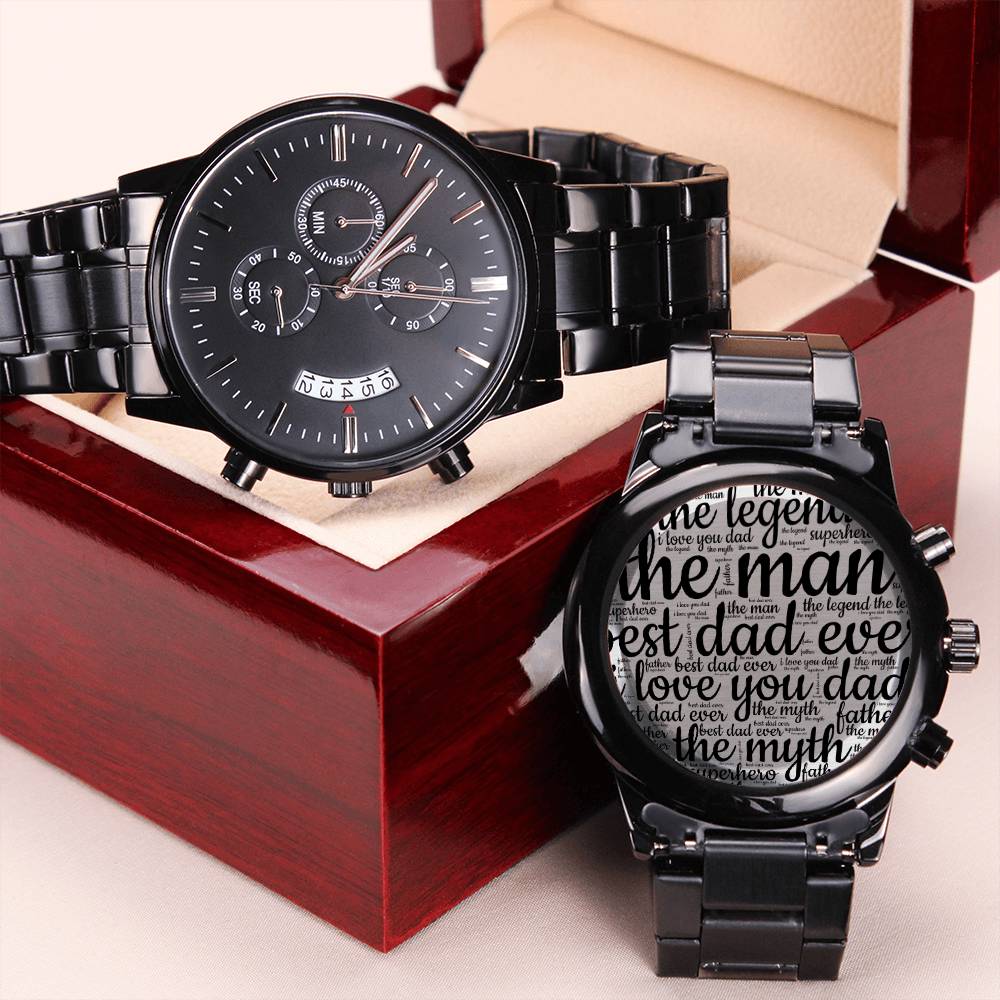 Best Dad Ever Custom Black Cool Classy Chronograph Watch For Dad Engraving Chronograph Watch