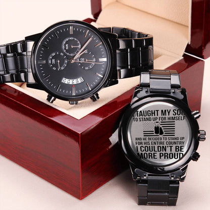 To Military Son Special 4th July Gift Independence Gift From Mother Or Dad Engraving Chronograph Watch
