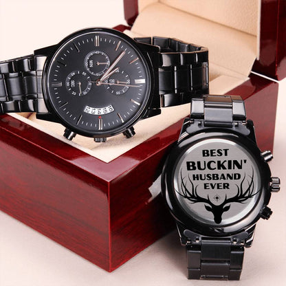 Best Buckin' Husband Ever Engraved Watch Gift Set Engraving Chronograph Watch