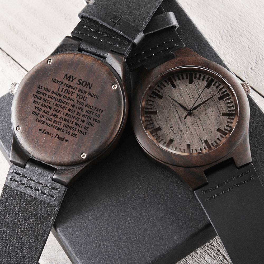 Inspirational Gift To Son From Dad - Father's Day Gift For Son - Daddy For Anniversary - To My Lo Engraved Wooden Watch