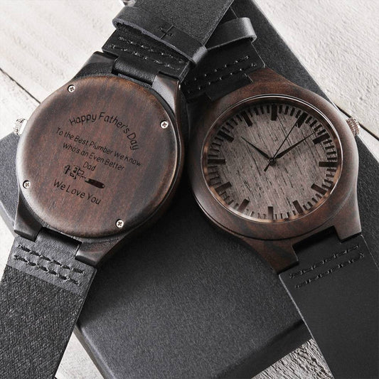 Plumber Father's Day Watch - Gift For Dad Personalized Watch Custom Wooden Watch Men's Wood Watch Father's Day Gift To Engraved Wooden Watch