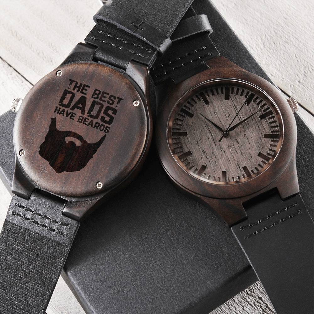Gift For Dad - The Best Dads Have Beards Wooden Watch - Father's Day Presents For Daddy Grandpa Papa Gift For Father P1 Engraved Wooden Watch