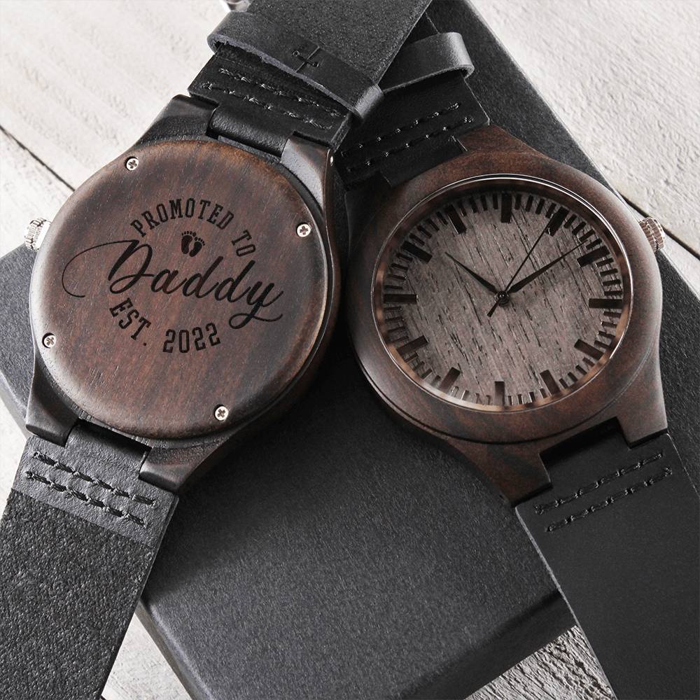 Promoted To Daddy Engraved Black Wooden Watch Father's Day Watch Dad Gift Gift For Father Personalized Watch Dads Gift Engraved Wooden Watch