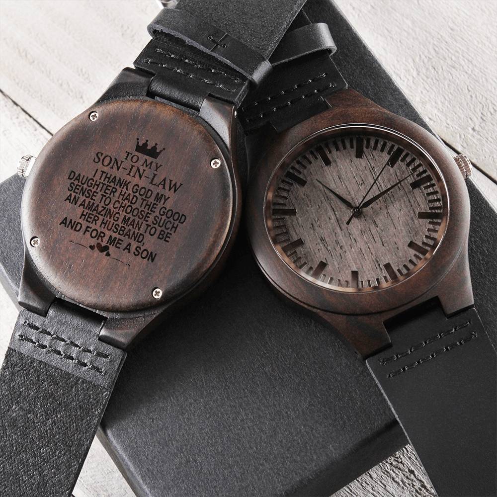Gift For Son-In-Law I Thank God Engraved Wooden Watch