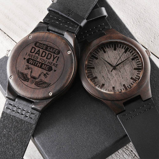 To My Biker Dad's Gift Free Engraving Custom Dad Black Wooden Watch Bonus Dad Watches Gift For Men Engraved Wooden Watch