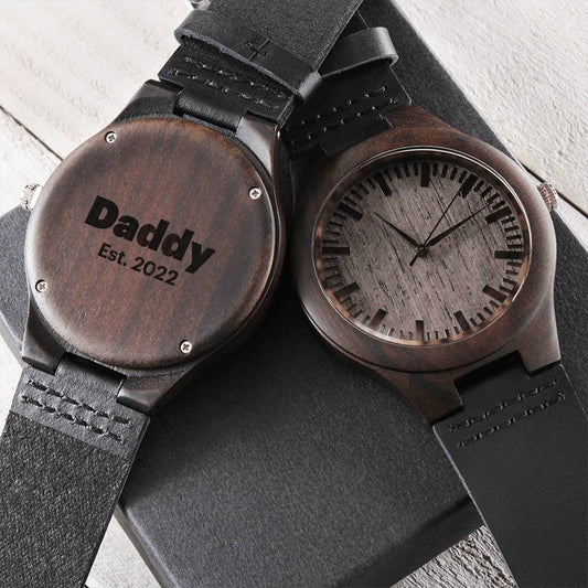 To Daddy Watch - Promoted To Daddy - Engraved Chronograph Watch For New Dad Gift From Wife To Husband Expecti Engraved Wooden Watch