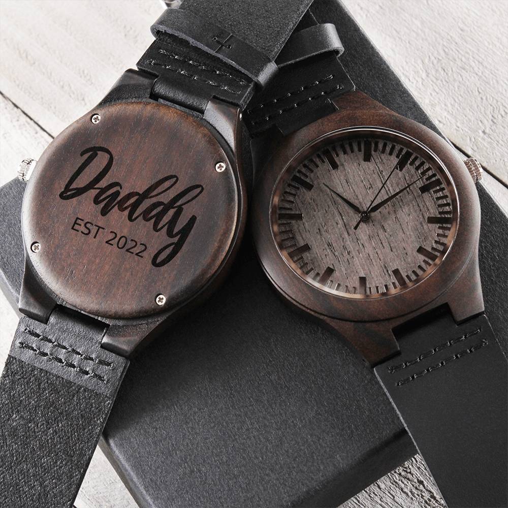 Daddy Est 2022 Black Chronograph Watch Dad Gift Gift For Father Unique Gifts For Dad Dad Birthday Gift Engraved Watch Engraved Wooden Watch